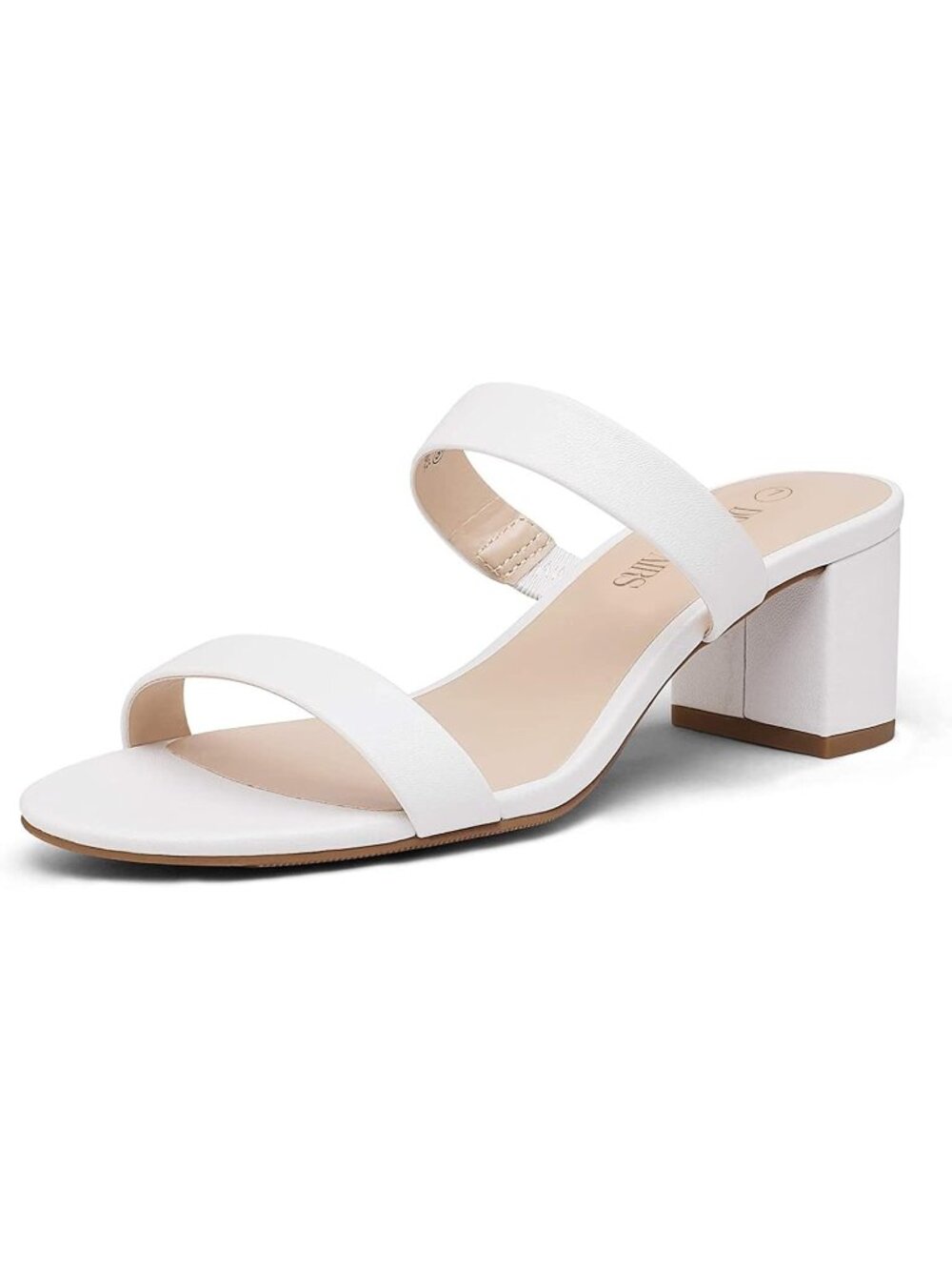 Women's White Faux Leather Summer Comfort Open Toe Slip On Chunky Low Heel Pumps